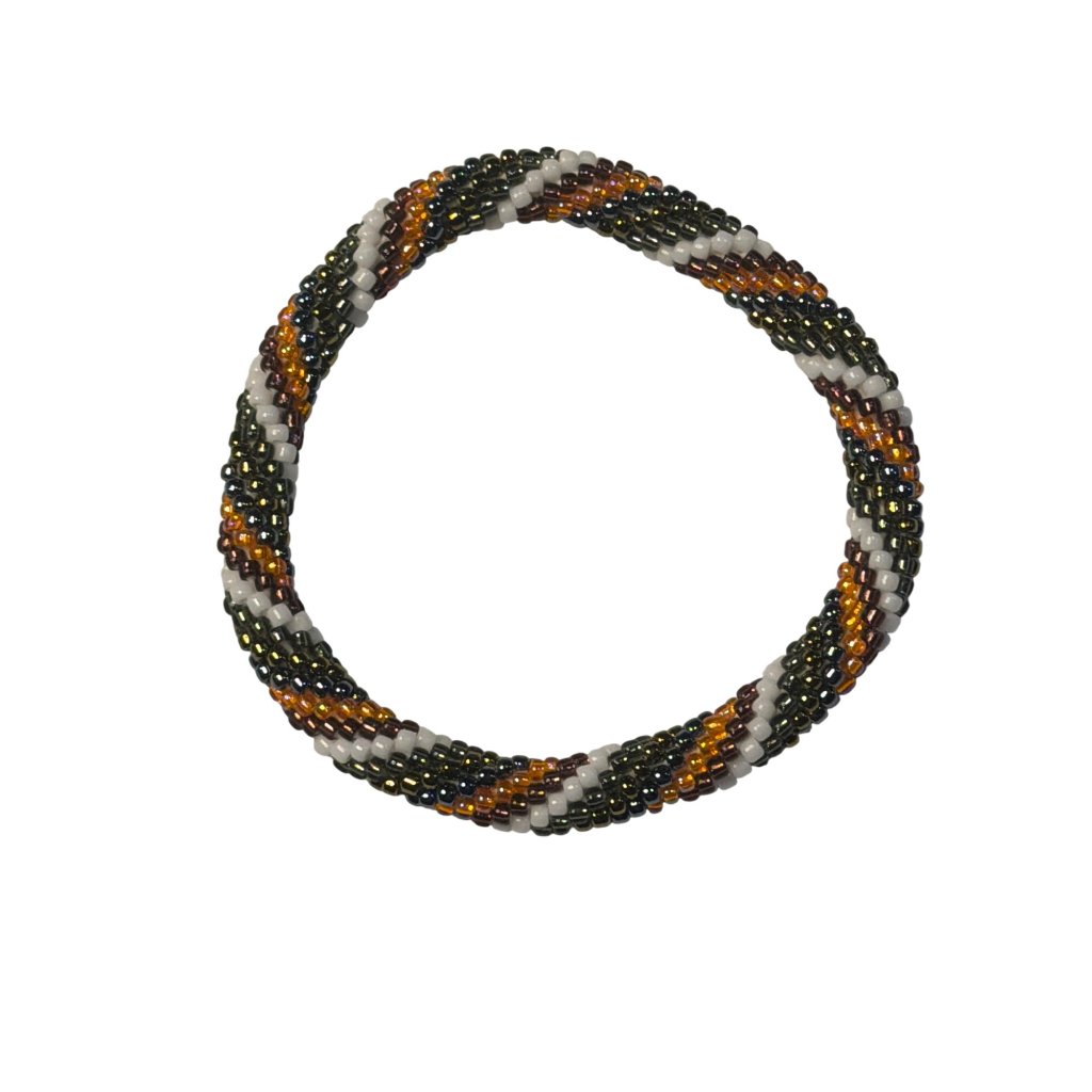 Sashka Bracelet Handmade Boho Chic Crochet Beaded Roll-On Brown Orange White 3